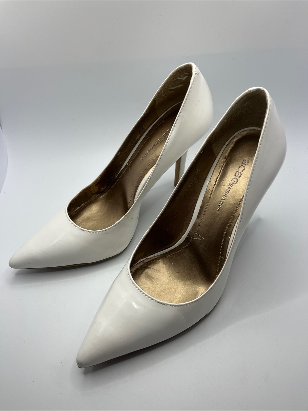 BCBGeneration White Patent Pointed Toe High Heels